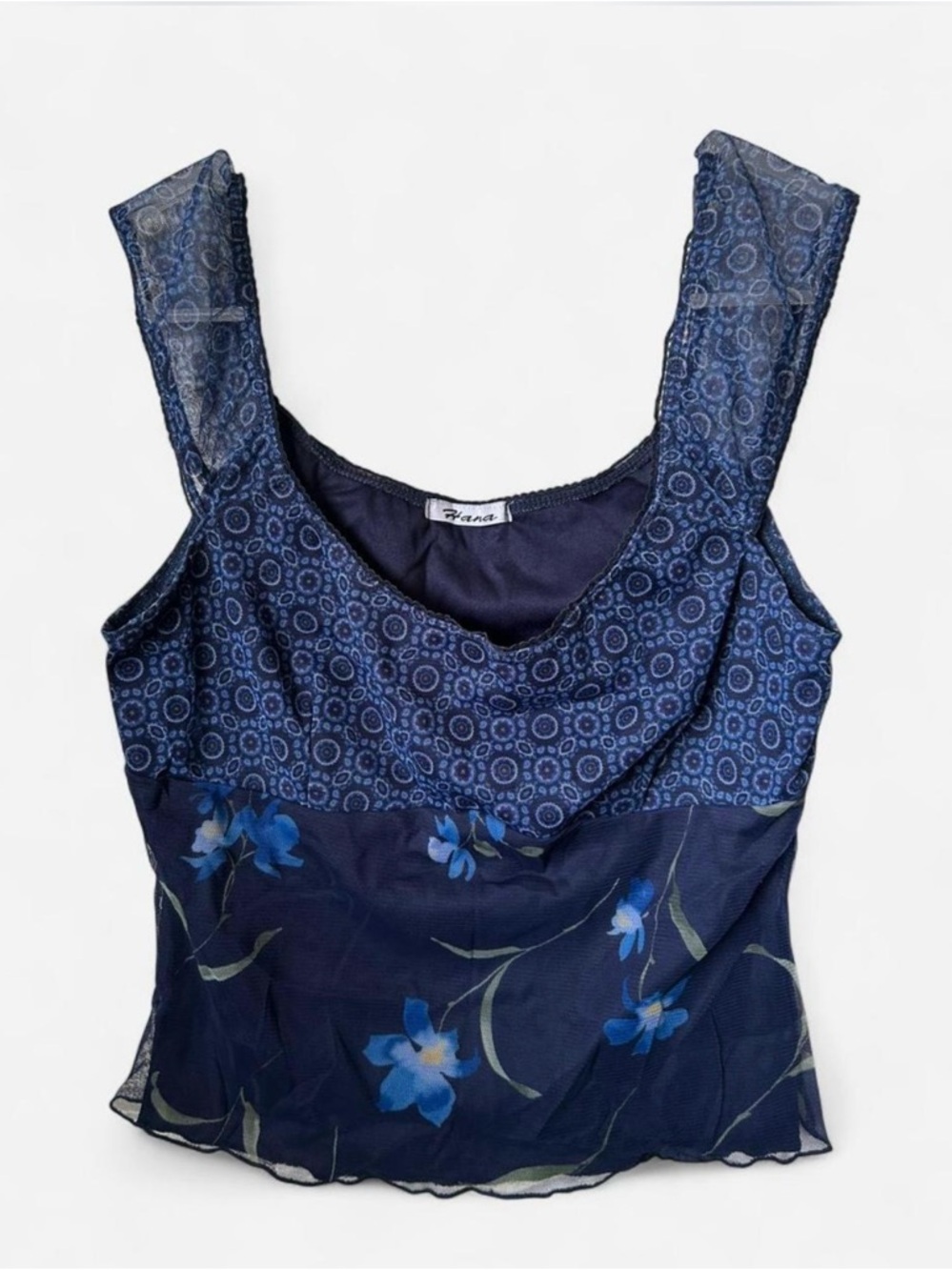 Y2K Floral Navy Sheer Mesh Camisole